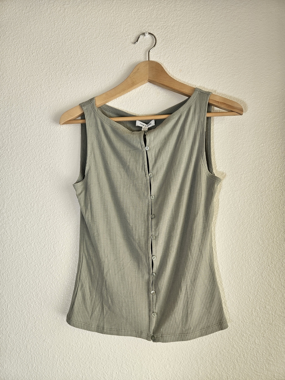 Pink Rose Ribbed Button-Front Tank Top Sage Green